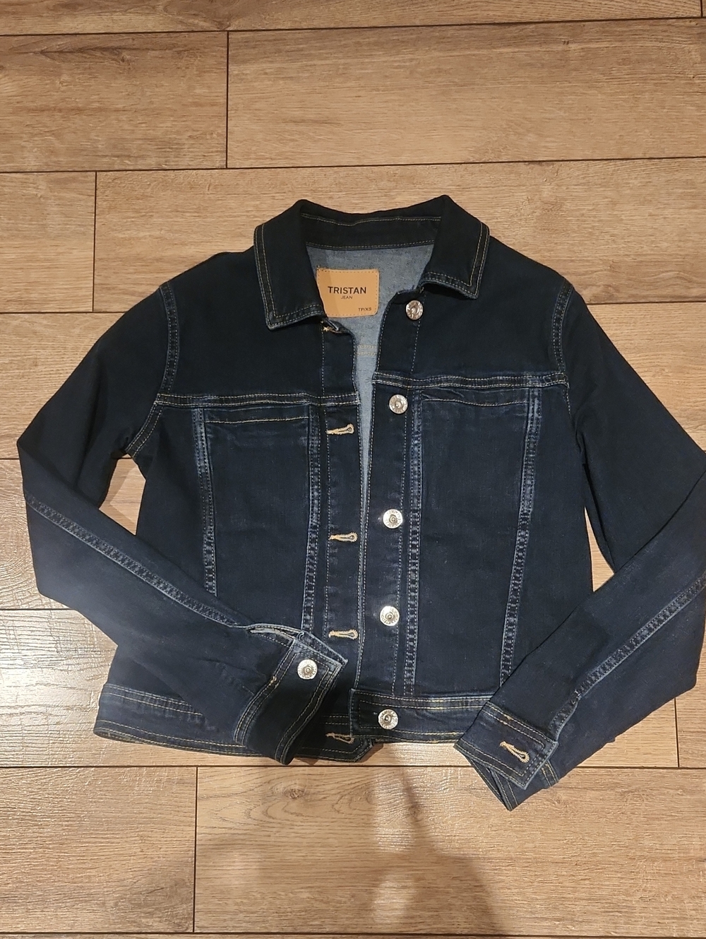Tristan Navy Blue Denim Jacket with Contrast Stitching